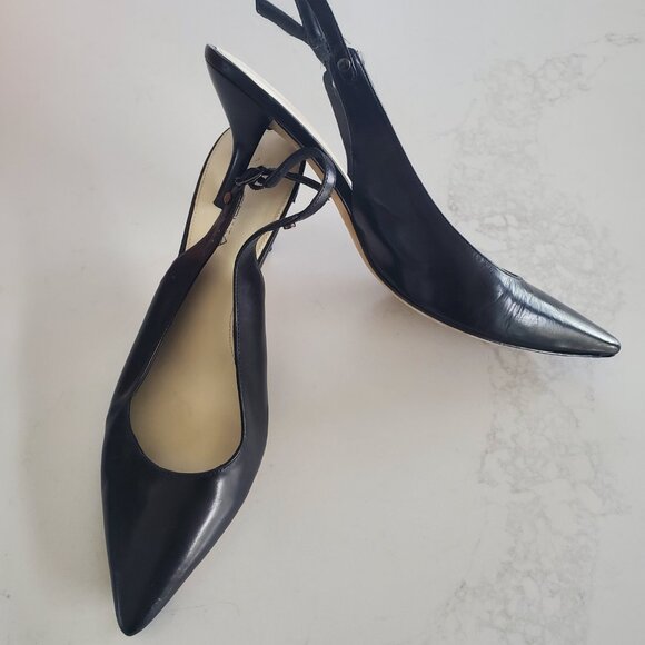 Via Spiga Black Leather Kitten Heel Slingback Heels  9.5M - Picture 10 of 13